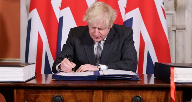 Boris Johnson signs the UK - EU free trade deal, December 30, 2020 at 10 Downing St. London, UK